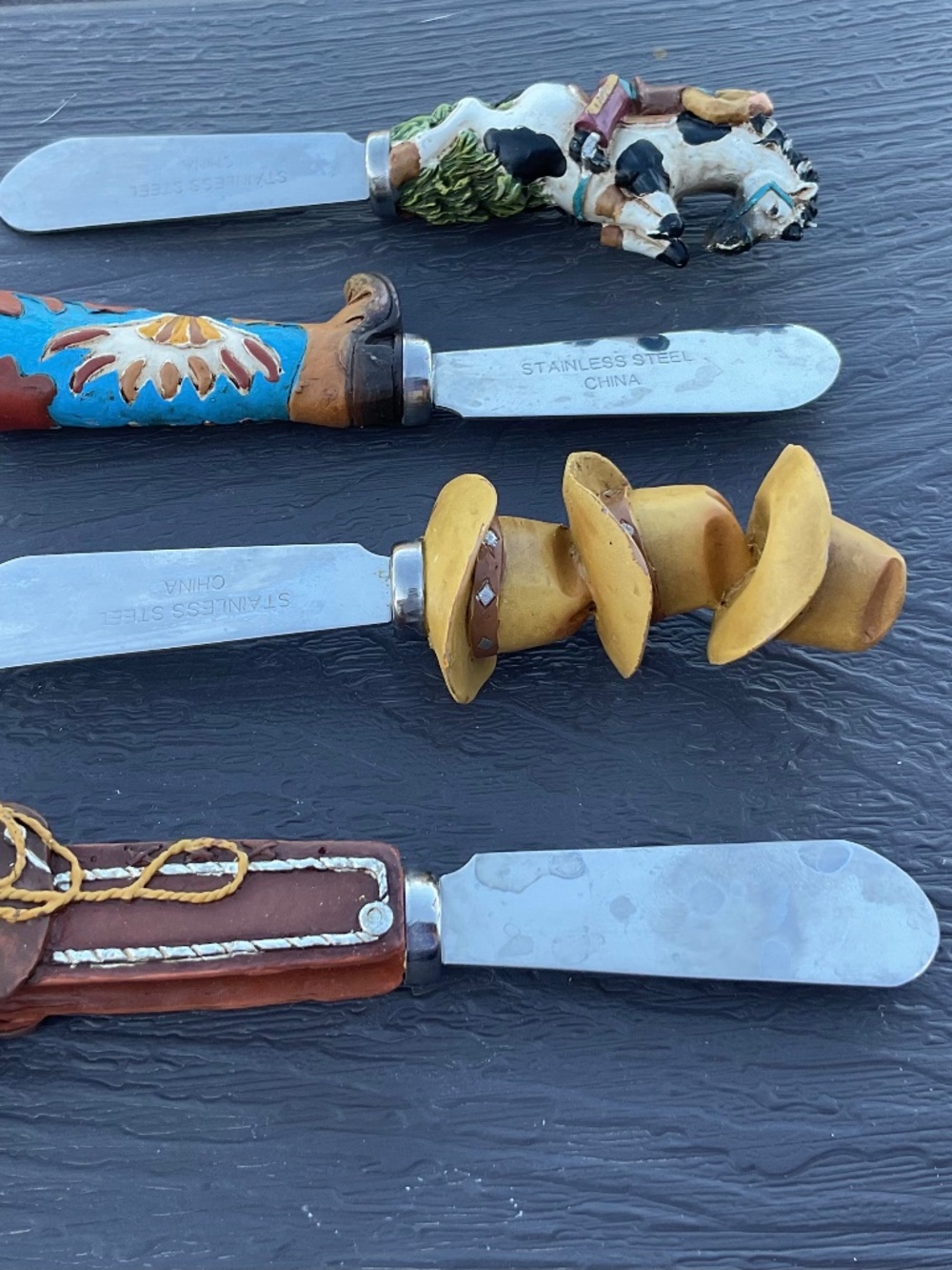 Western Theme Cheese Spreaders Vintage set of 4 stainless steel
